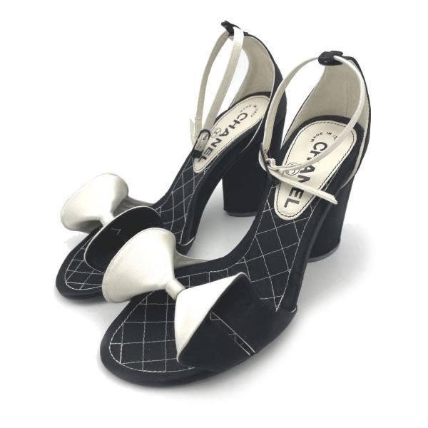 【リボンモチーフ】シャネル ストラップサンダル 約22.5cm 白黒 16Q8 skrtskrtskrt_939032903-3