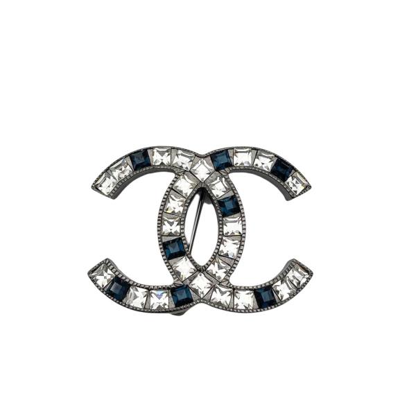 CHANEL シャネル ブローチ ココマーク ラインストーン ブルー