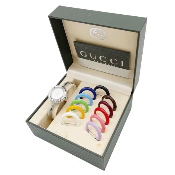 稼動 GUCCI チェンジベゼル レディース腕時計 バングル クリーム GUCCI グッチ レディース 腕時計 チェンジベゼル バングル
