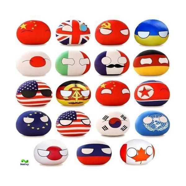 子供のためのポーランドボールぬいぐるみ、19個 カントリーボールぬいぐるみミニペンダントぬいぐるみかわいいキーホルダーアニメぬいぐるみ ぬいぐるみ10cm カ