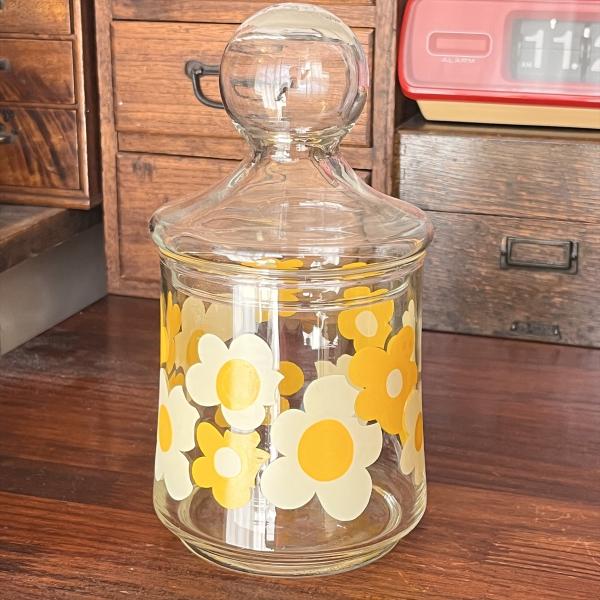 ヴィンテージ 昭和レトロ 佐々木ガラス ガラス製 花柄 キャニスター