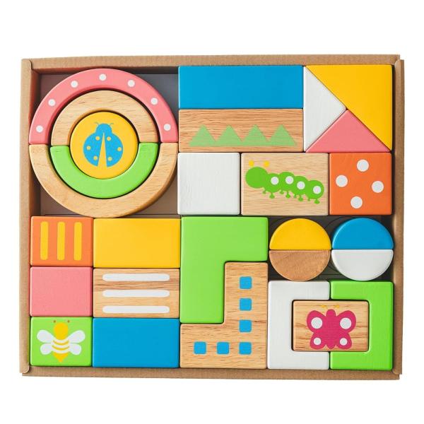 「商品情報」「主な仕様」音のなる積み木 SOUNDブロックスLarge　ゴムの木を使用した積み木セット。アーチ4個・四角12個・三角3個・コの字2個・丸1個・半径4個・L字2個の28ピース、このうち音の出る木製ビーズ入りは9ピース。カタチの...