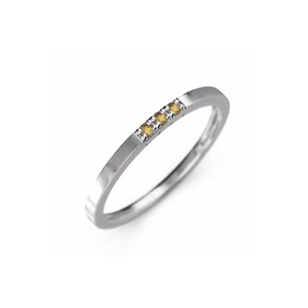 黄水晶)シトリン 平打ちの 指輪 3ストーン 11月の誕生石 白金 