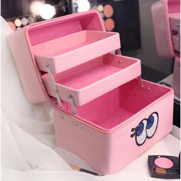 かわいい メイクボックス コスメボックス pu 旅行収納 ボック レトロ 手提げ 高収納 nini1802227cyninicos