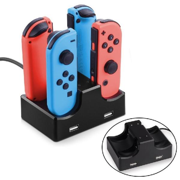 Joy-Con専用充電スタンド Switchコントローラ充電器 4台同時充電 USBポート2個スマホ充電 充電指示ランプ付き 縦置き ブラック SWITDOCK2