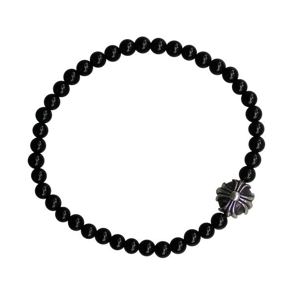 CHROME HEARTS 4MM BLACK TOURMALINE & 10MM SILVER CROSSBALL BEADS