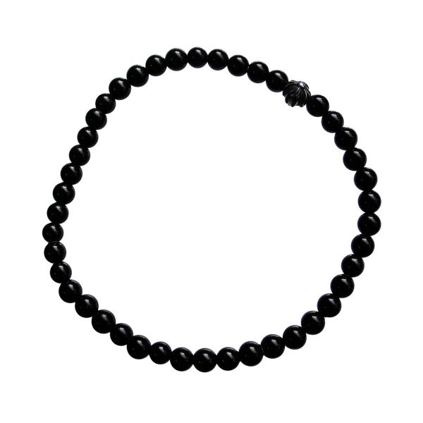 CHROME HEARTS BLACK 4MM TOURMALINE & 1 SILVER BEADS BRACELET