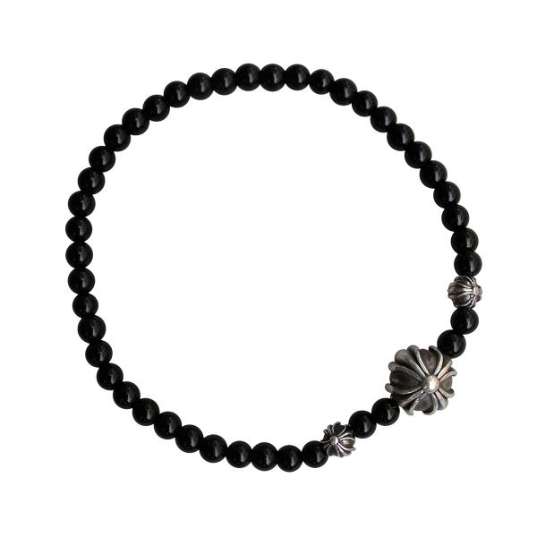 Chrome Hearts 4mm BEADブラックビーズブレスレット CHROME HEARTS 4MM BLACK TOURMALINE & 3 SILVER BEADS BRACELET