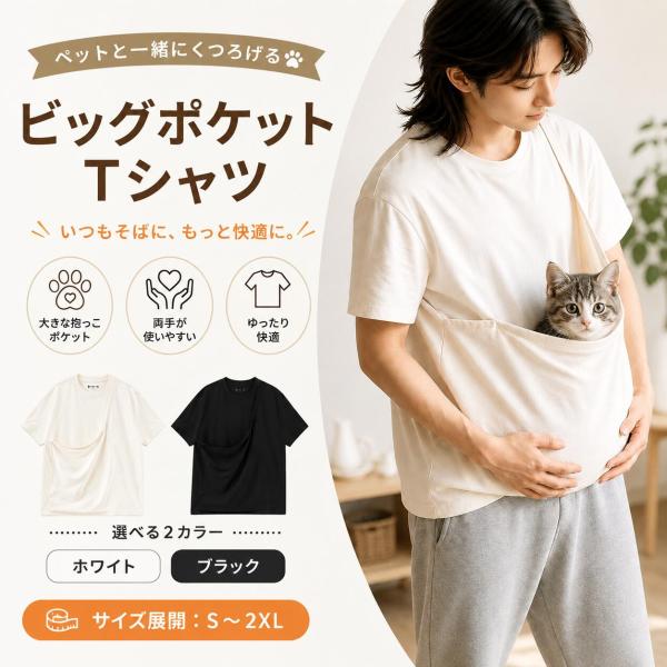 猫用 抱っこTシャツ ペットスリング ペット抱っこ服 ポケット付き 半袖 ルームウェア 部屋着 おうち時間 小型ペット レディース メンズ ユニセックス 猫用品