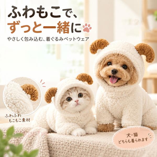 犬服 羊 着ぐるみ コスプレ 秋冬 ひつじ耳 パーカー 小型犬 中型犬 猫服 柔らかい 防寒 ペットウェア 仮装 ハロウィン クリスマス 撮影衣装