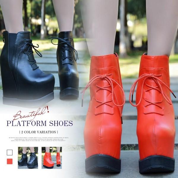 ブーツ ショート 美脚 超厚底 15cmヒール ブラック 黒 コスプレ 靴 スニーカー レディース レースアップ ロリター系 学生 大きいサイズ Cos おしゃれ X01oud26 Doris Girl 通販 Yahoo ショッピング