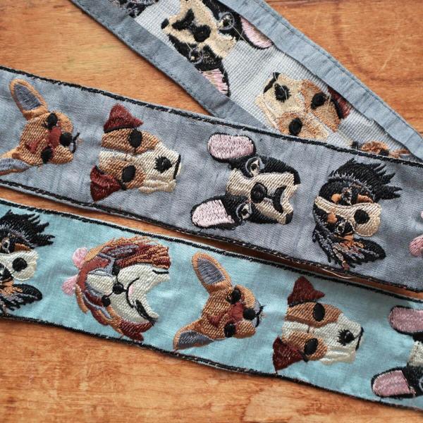 インド 刺繍リボン 犬 チロリアンテープ 幅広 手芸 ハンドメイド チロルテープ 女の子 男の子 入園 入学 インド製 刺繍リボン 50cm ドッグフェイス 5.2cm幅