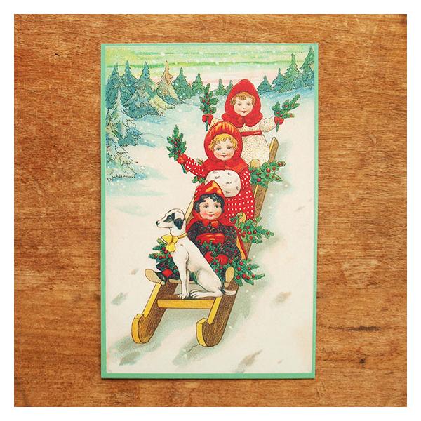 ドイツ製 ポストカード クリスマスカード クリスマス ソリに乗る女の子たち