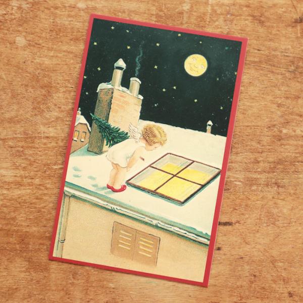 ドイツ製 ポストカード クリスマスカード クリスマス 窓をのぞく天使