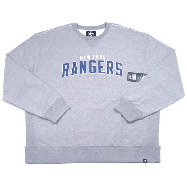 47 Brand【希少★各部の3本針とハギ使い★レトロ感あるワッペンのロゴ】NHL NEW YORK RANGERS クルーネック スウェット【グレー】新品 47ブランド メンズ
