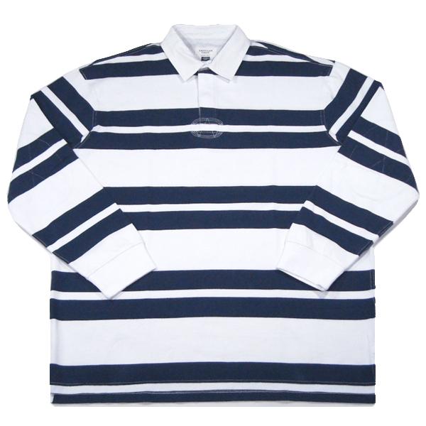 AMERICAN EAGLE【良品★XL TALL★海外限定★本格仕様の各部の作り】ボーダー 長袖 ラガーシャツ【ホワイト/ネイビー】新品 アメリカンイーグル メンズ J.CREW