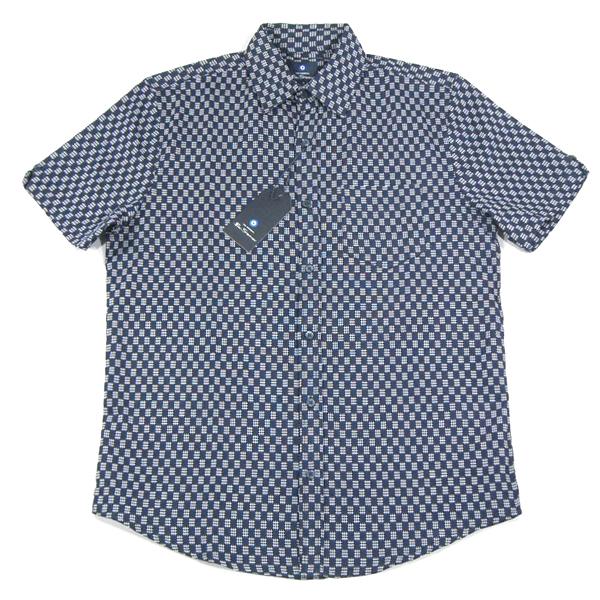 Ben Sherman【井桁調ドビー織り★立体感ある総柄】半袖 シャツ【ネイビー/ホワイト】新品 ベンシャーマン メンズ 幾何学柄 MODS モッズ UK ブリティッシュ