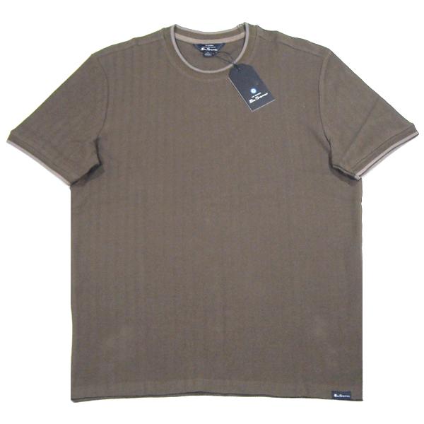 Ben Sherman【良品★ヘリンボーン状の浮かび上がる縦縞】半袖 Tシャツ【ブラウン 茶】新品 ベンシャーマン メンズ 無地 FRED PERRY フレッドペリー John Smedley