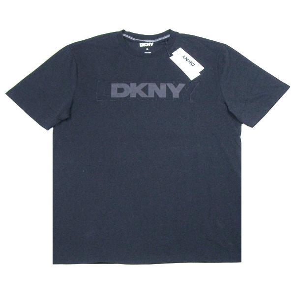 DKNY【立体感ある同色の4連ロゴ×マイクロロゴ総柄】半袖 Tシャツ【ブラック 黒黒】新品 ダナキャラン ニューヨーク メンズ ディーケーエヌワイ オールブラック