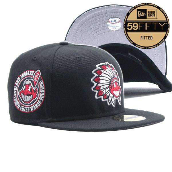 NEW ERA【特別仕様★59FIFTY★CHIEF WAHOO FOREVER】MLB Cleveland Indians ベースボールキャップ【ブラック 黒】新品 ニューエラ クリーブランドインディアンス