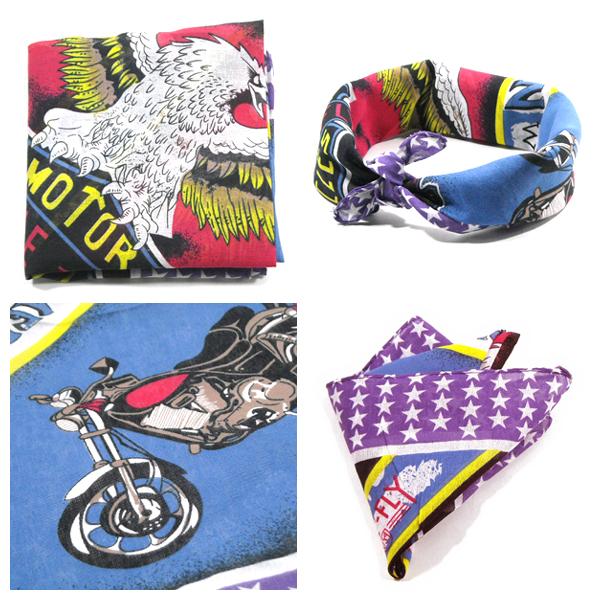 NO BRAND【やり過ぎなくらいのベタなアメリカ臭さが最高】EAGLE-FLY MOTOR CYCLES バンダナ【マルチカラー】新品 ノーブランド メンズ チョッパー