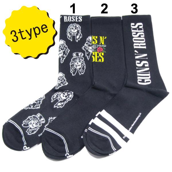 Guns N' Roses【全3種★公式ライセンス★ONE SIZE】ガンズアンドローゼス クルーソックス【ブラック 黒】新品 メンズ 靴下