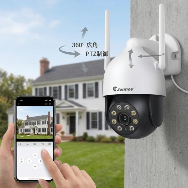 防犯カメラ 屋外屋内 Wi-Fi PTZカメラ ワイヤレス無線 監視カメラ 小型カメラ 遠隔操作 自動追尾 動体検知 双方向通話 300万画素 jennov 1年保証