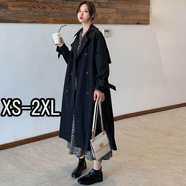 韓国風 新作 ブラック 黒 トレンチコート レディース 春コート 長袖
