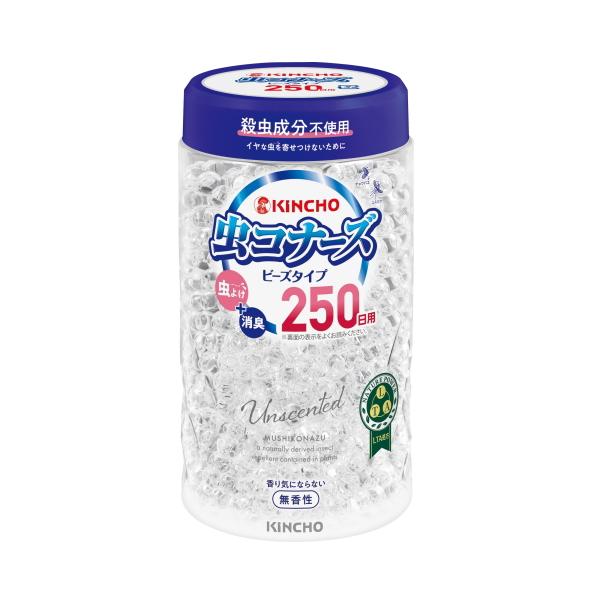 ビーズタイプの置くだけ簡単虫よけ。殺虫成分は不使用。緑茶抽出物配合で、気になる玄関臭、ペットのニオイも消臭します。２５０日用。香りが気にならない無香性。※パッケージデザイン等は予告なしに変更されることがあります。