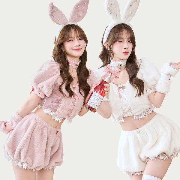 【モデル身長】フリーサイズ着用：166cm【サイズ】フリーサイズ：トップス着丈36cm，バスト80cm，ウエスト70cm，パンツ着丈 32cm【セット内容】カチューシャ・トップス・パンツ・首飾り×2・太もも飾り・袖飾り×2・アームカバー・手...