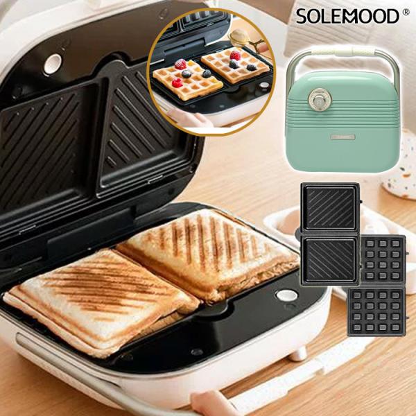 【送料無料】■消費電力：900W■セット内容：本体、ホットサンドプレート、ワッフルプレート■カラー・デザイン：エメラルド、アイボリー■管理番号：AFU-solemood-hy-6602-ER/AFU-solemood-hy-6602-IV■...