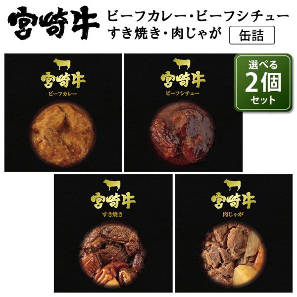 宮崎牛　ビーフカレー・ビーフシチュー・すき焼き・肉じゃが　選べる2個セット　（90g×2）　響　缶詰　　お取寄せ　食品A（DM）（ZK）（TCP）