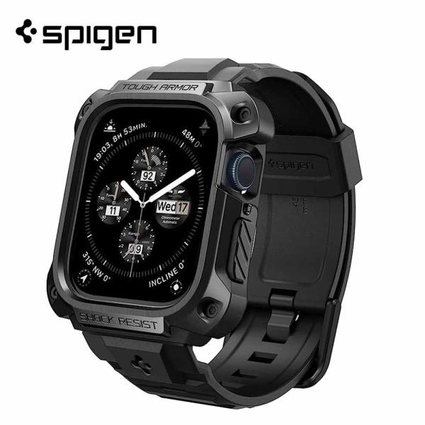 Spigen シュピゲン タフアーマープロメタル/ブラック 一体型 耐衝撃 傷つき防止 保護 スポーツ AppleWatch アップルウォッチ 45mm
