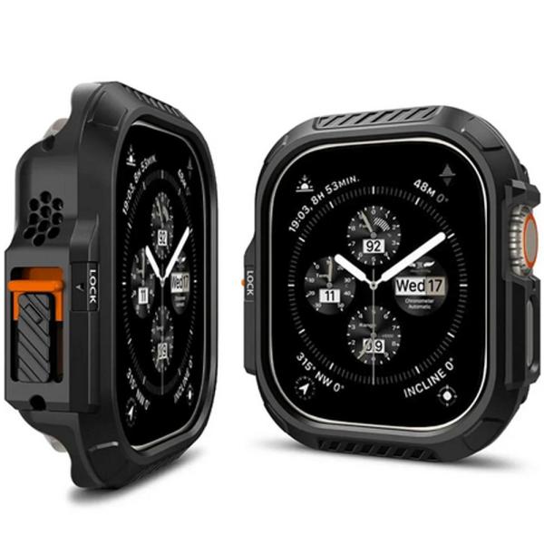 Apple Watch アップルウォッチ 保護 カバー 頑丈 ロック付き ラギッド ミリタリー ブラック 40mm 41mm 44mm 45mm 49mm 対応 耐衝撃 傷防止