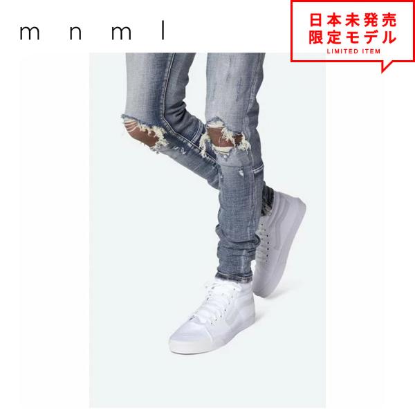 mnml ミニマル デニムパンツ M1 Stretch Denim｜ブルー 裾ジップ
