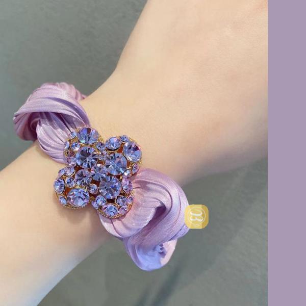 シュシュ  ヘアゴム  パープル/クリアピンク シュシュ ヘアゴム 紫 髪飾り キラキラ カジュアル ヘアアクセサリー