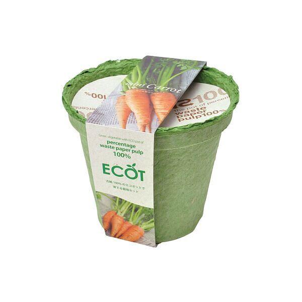 ニンジンはセリ科の野菜で、カロテンを多く含む代表的な緑黄色野菜です。涼しい気候を好み生長が進むと暑さで病気や害虫が付きやすくなるので春と秋が生育適期になります。古紙率100％の国産リサイクルポットで野菜を育てよう！このポットは使用後土に埋め...