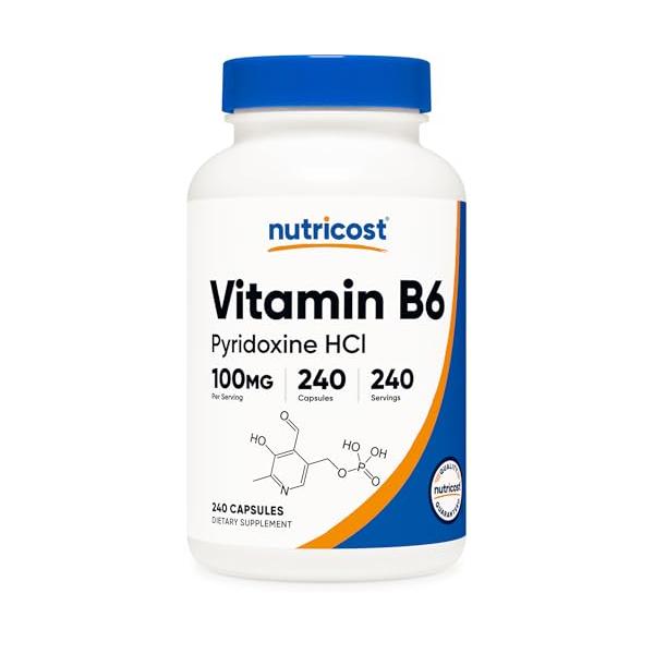Nutricost ビタミンB6（ピリドキシン塩酸塩) 100mg 240カプセル グルテンフリー Non-GMO
