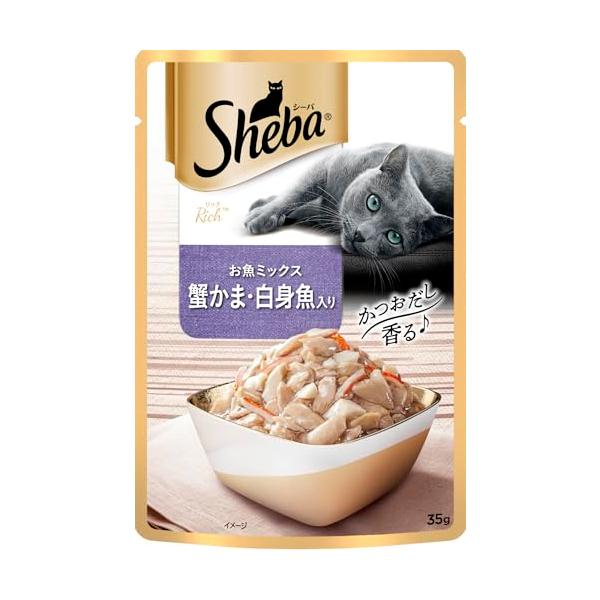 他サイト： シーバ リッチ ウェット 成猫用 お魚ミックス 蟹かま・白身魚入り 35g×12袋 水分補給 キャットフード 猫 Sheba パウチの商品画像