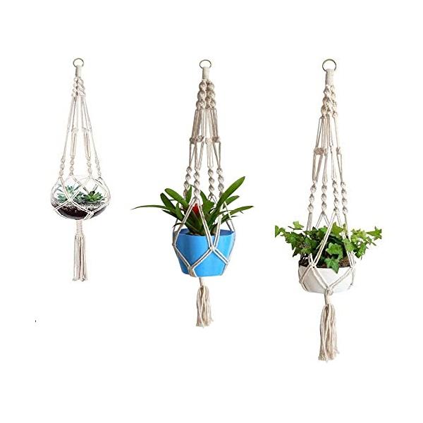 Gadgetman 植木鉢 マクラメ スタイル 麻ロープ プラントハンガー 観葉植物 吊り下げ ロープ ハンギングプランター 3種セット 65c