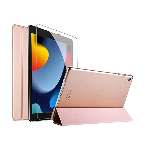 ProCase iPad 10.2 9/8/7 フォリオケース [強化ガラス付き]、三つ折りスタンド 保護ケース 半透明 つや消し スマートカバ