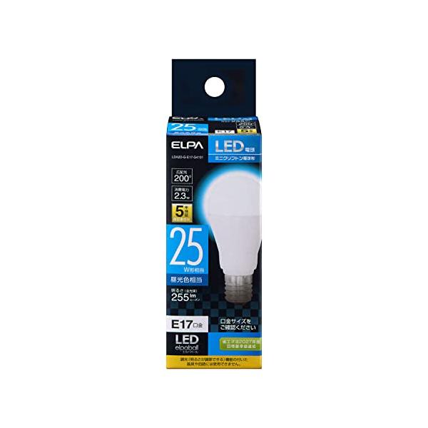 エルパ LED電球 ミニクリプトン球形 口金E17 25W形 昼光色 5年保証 LDA2D-G-E17-G4101