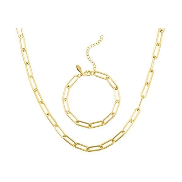 ペーパークリップチェーンネックレス レディース ペーパークリップブレスレットセット ゴールドチェーンリンクネックレス レディース 14Kゴールド