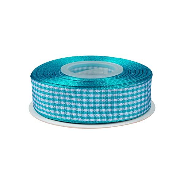 【Ribbonitlux】幅25mm チェックリボン 長さ22m 手芸 服飾 ラッピング ちょう結び リボン #340ターコイズ