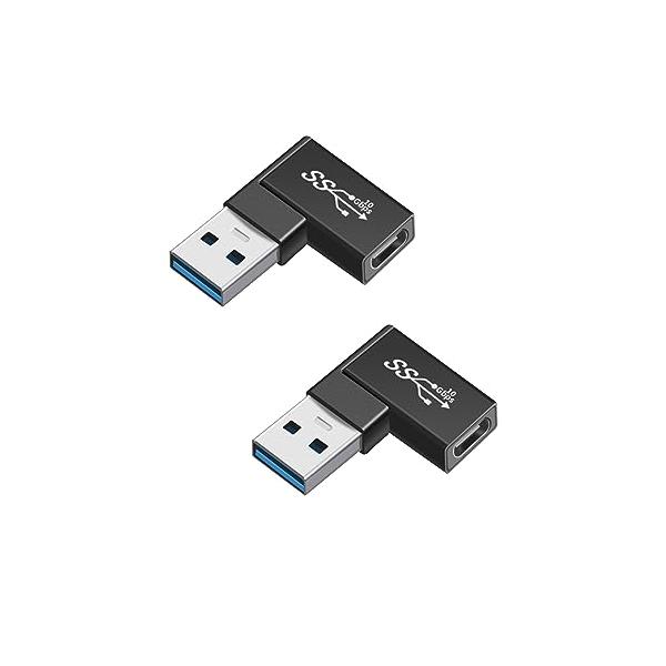 ALLVD USB変換アダプタ USB L型直角変換アダプタ USB A オスヘッド 回転USB CメスヘッドUSB3.0変換アダプタ 10 G