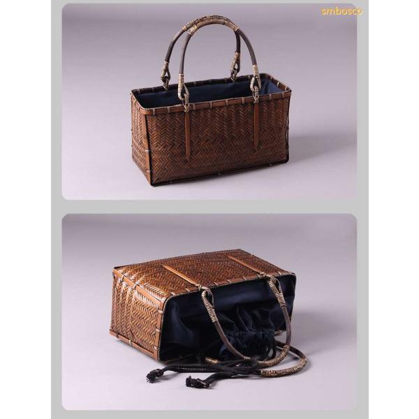 最高級 匠の技 かごバッグ 和風 トートバッグ 真竹 茶器収納 便攜