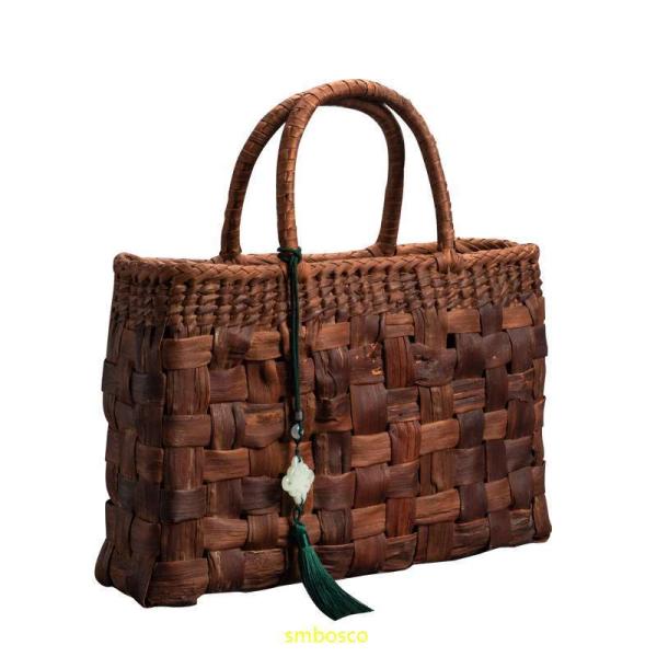 美品　未使用　職人手編み　山葡萄かっご　バッグ　定番　網代編み みだれ編み 山葡萄 かごバッグ 内布付き 網代編み 山ぶどう