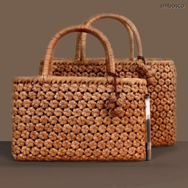 六角花編み 山葡萄かごバッグ 山ぶどうバッグ 職人手作り 籠