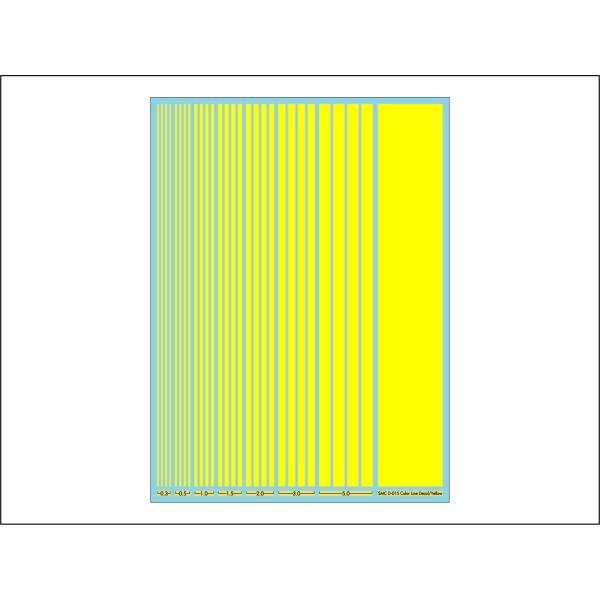 [Release date: March 31, 2023]D-015 カラーラインデカール/イエロー・シルクスクリーンデカール・190mm×140mm・ライン長さ：179mm・ライン幅0.3mm、0.5mm、1mm、1.5mm、2mm、3...