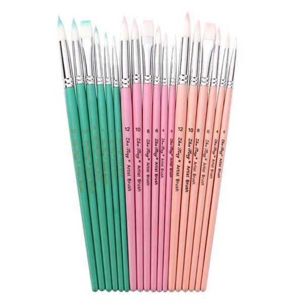 絵筆　アート筆 木製ハンドル付きマカロンヘアブラシ 6つのナイロンペイント